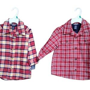 2 OshKosh  Baby 18 Month Cotton Plaid Flannel Long Sleeve Shirts NWTs